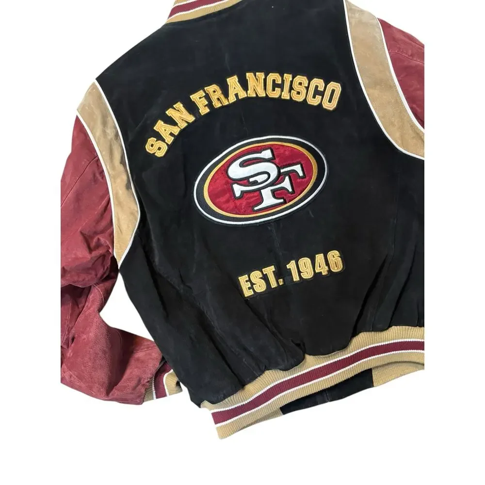 Vintage‎ Suede Leather 49ers Bomber Jacket G-III Medium NFL Letterman Varsity